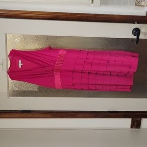 EVAN-PICONE 14P ruby dress. V-neck, racerback, layered chiffon-look skirt NWT